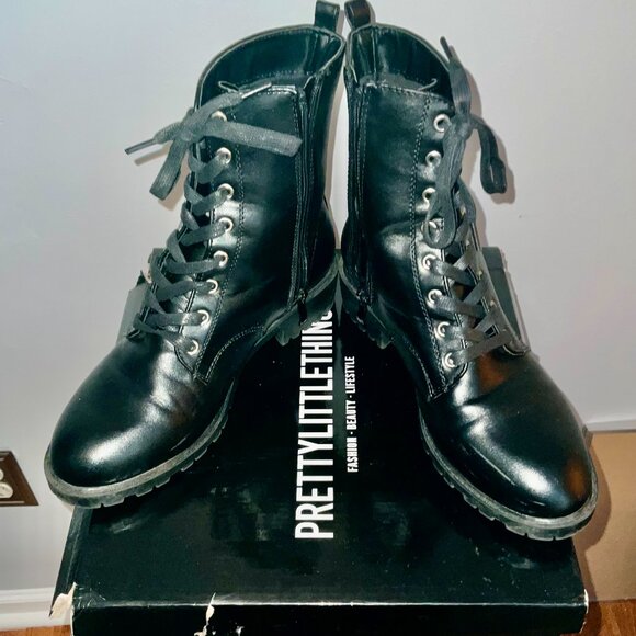 Black Lace Up Combat /Biker Boots size 8 - Picture 2 of 10